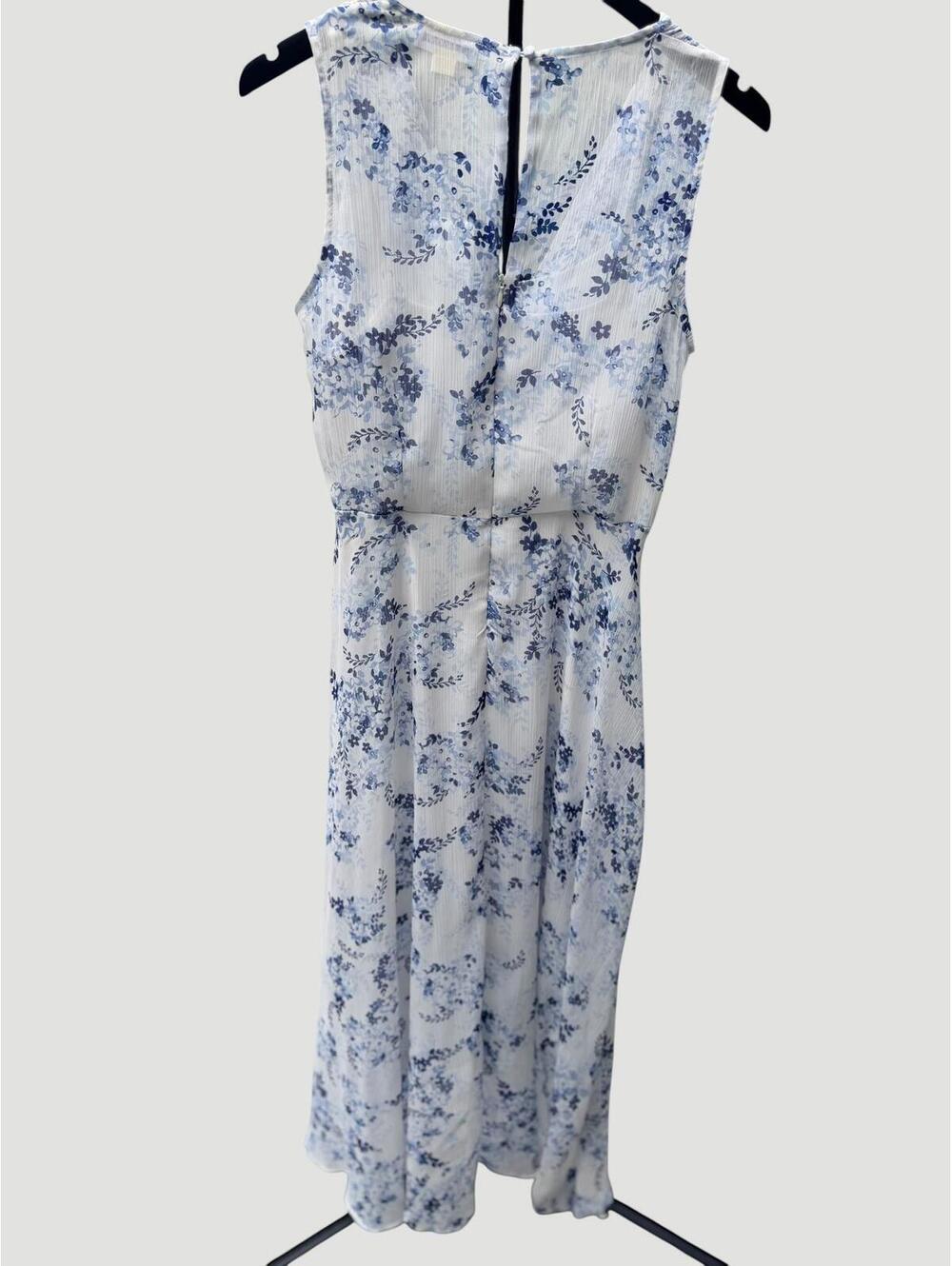 Calvin Klein White and Blue Floral Sleeveless V-Neck Hi-Low Dress Size 4 - Picture 3 of 7